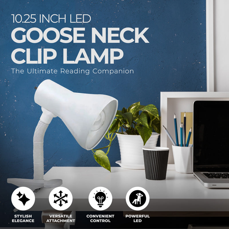 Globe Electric 10.25" LED Goose Neck Clip Lamp, White (Open Box)