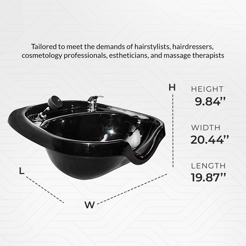 Chromium Oval Shampoo Bowl & Fixture Set w/Check Valve, Black (Open Box)