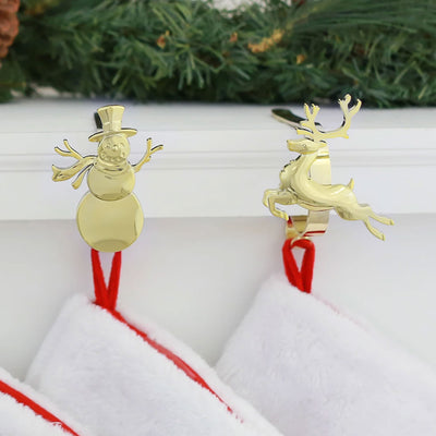 Haute Decor MantleClip Stocking Holder with Metal Holiday Icons, Gold (4 Pack)