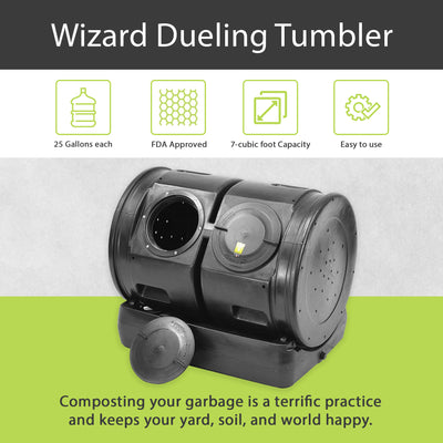 Good Ideas Compost Wizard Outdoor Garden Dual Tumbler Compost Container, Black (Refurbished)