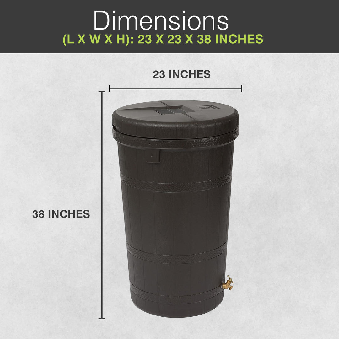 Good Ideas Aspen ECO 50 Gallon Outdoor Rain Barrel Water Storage Collector, Oak - VMInnovations