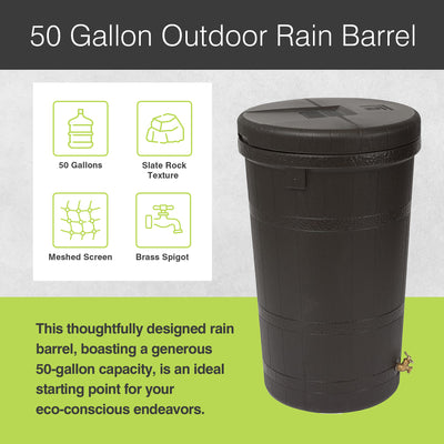 Good Ideas 50 Gallon Rain Barrel with Stand, Brown Ribbed Design (For Parts) - VMInnovations