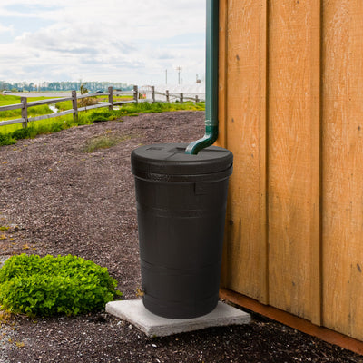 Good Ideas 50 Gallon Rain Barrel with Stand, Brown Ribbed Design (Open Box)