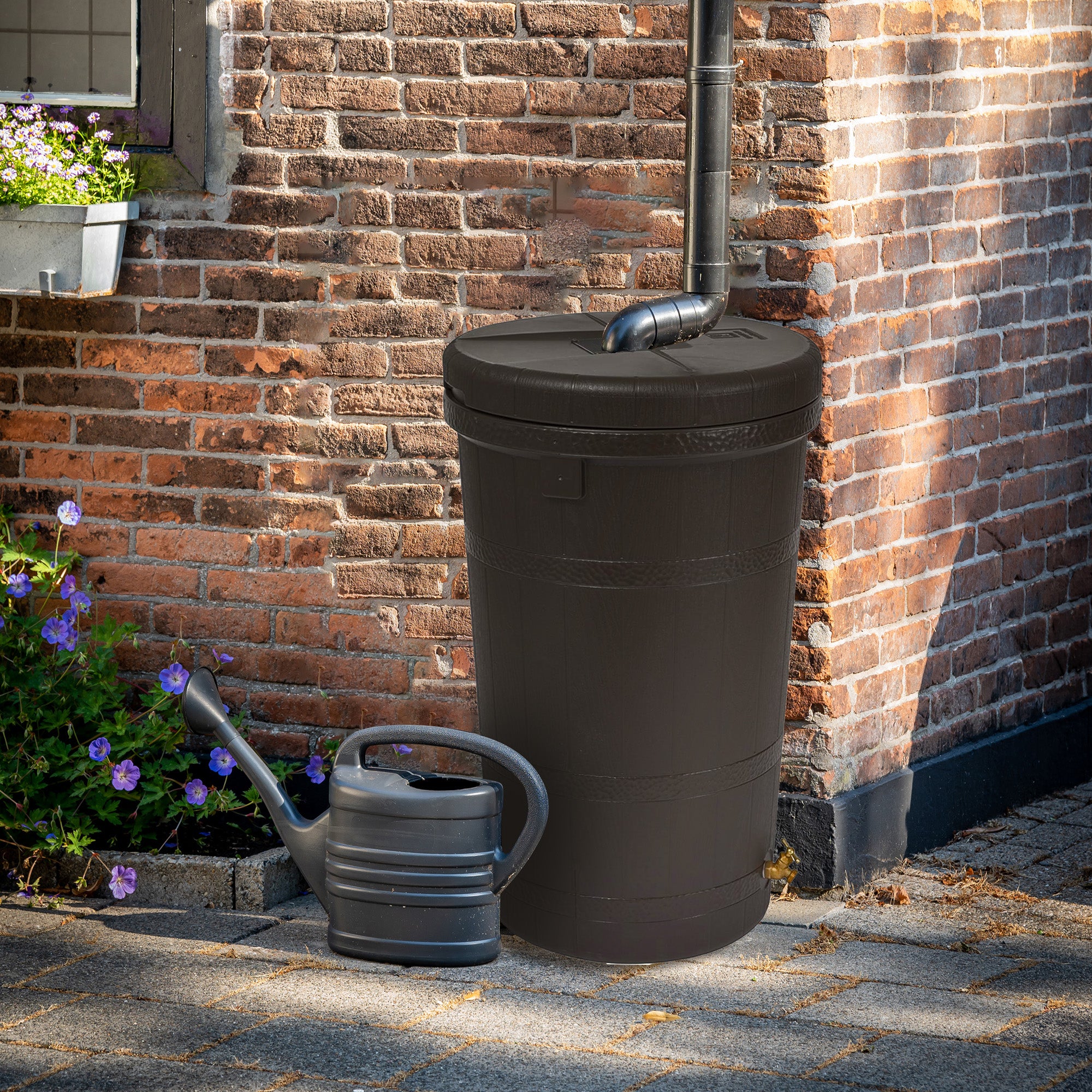 Good Ideas 50 Gallon Rain Barrel with Stand, Brown Ribbed Design (For Parts) - VMInnovations
