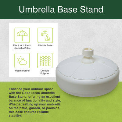 Good Ideas Outdoor Umbrella Stand Patio Base for 1 and 1.5" Poles, White (Used)