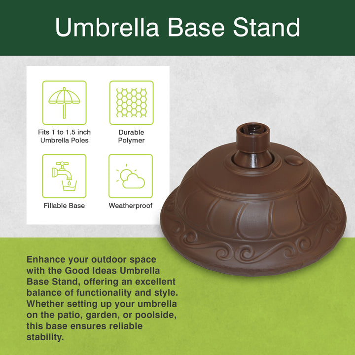 Good Ideas Outdoor Umbrella Stand Patio Base for 1” and 1.5” Poles, Cappuccino