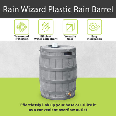 Good Ideas RW50 Rain Wizard 50 Gal Plastic Barrel Water Collector, Gray (Used)