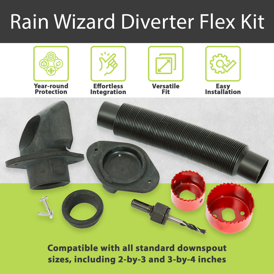 Good Ideas Rain Wizard Diverter Flex Kit for 2x3 & 3x4 Inch Standard Downspouts