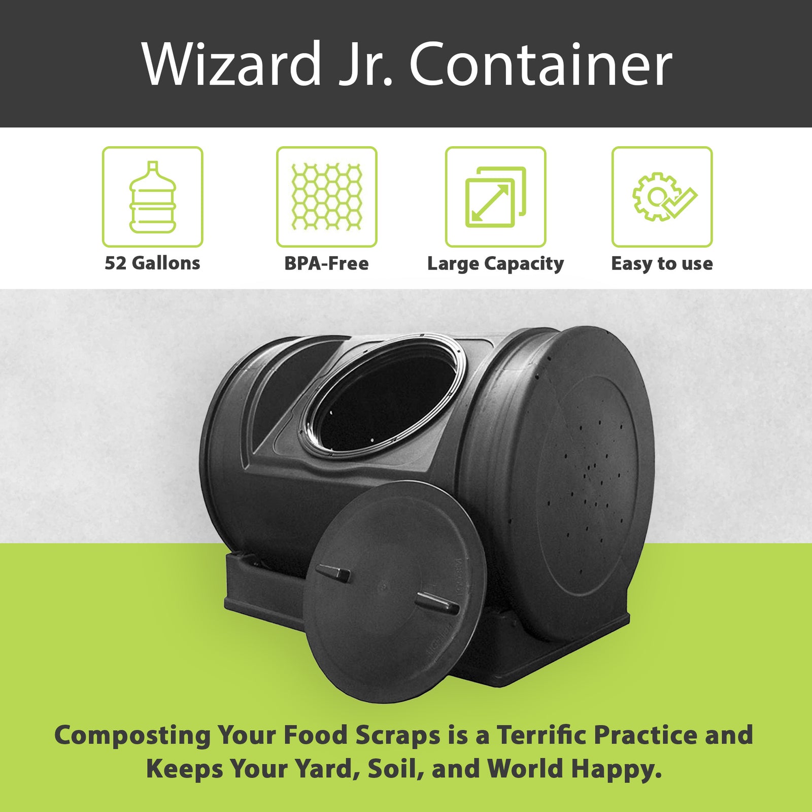 Good Ideas Compost Wizard Jr Large Patio and Garden Bin Container, Black (Used) - VMInnovations