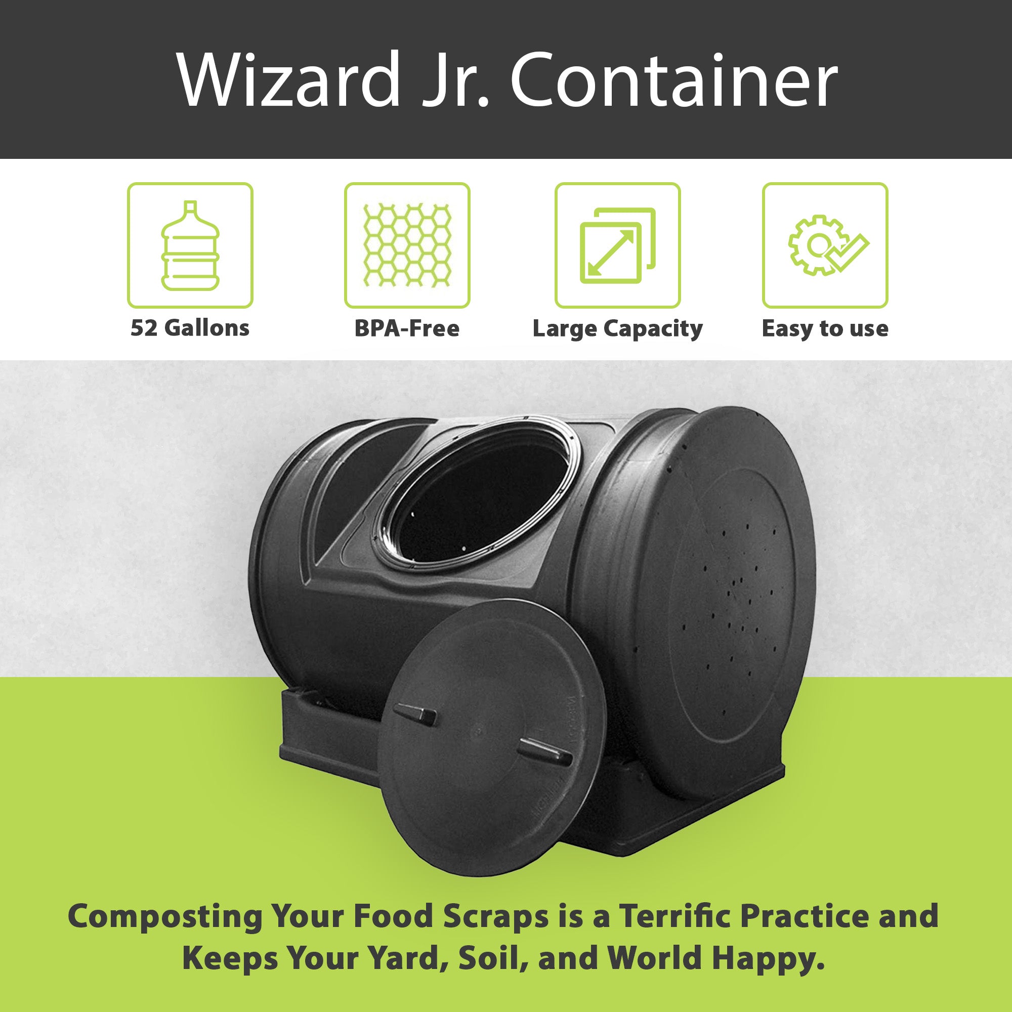 Good Ideas Compost Wizard Jr Large Patio Garden Bin Container, Black (Open Box) - VMInnovations