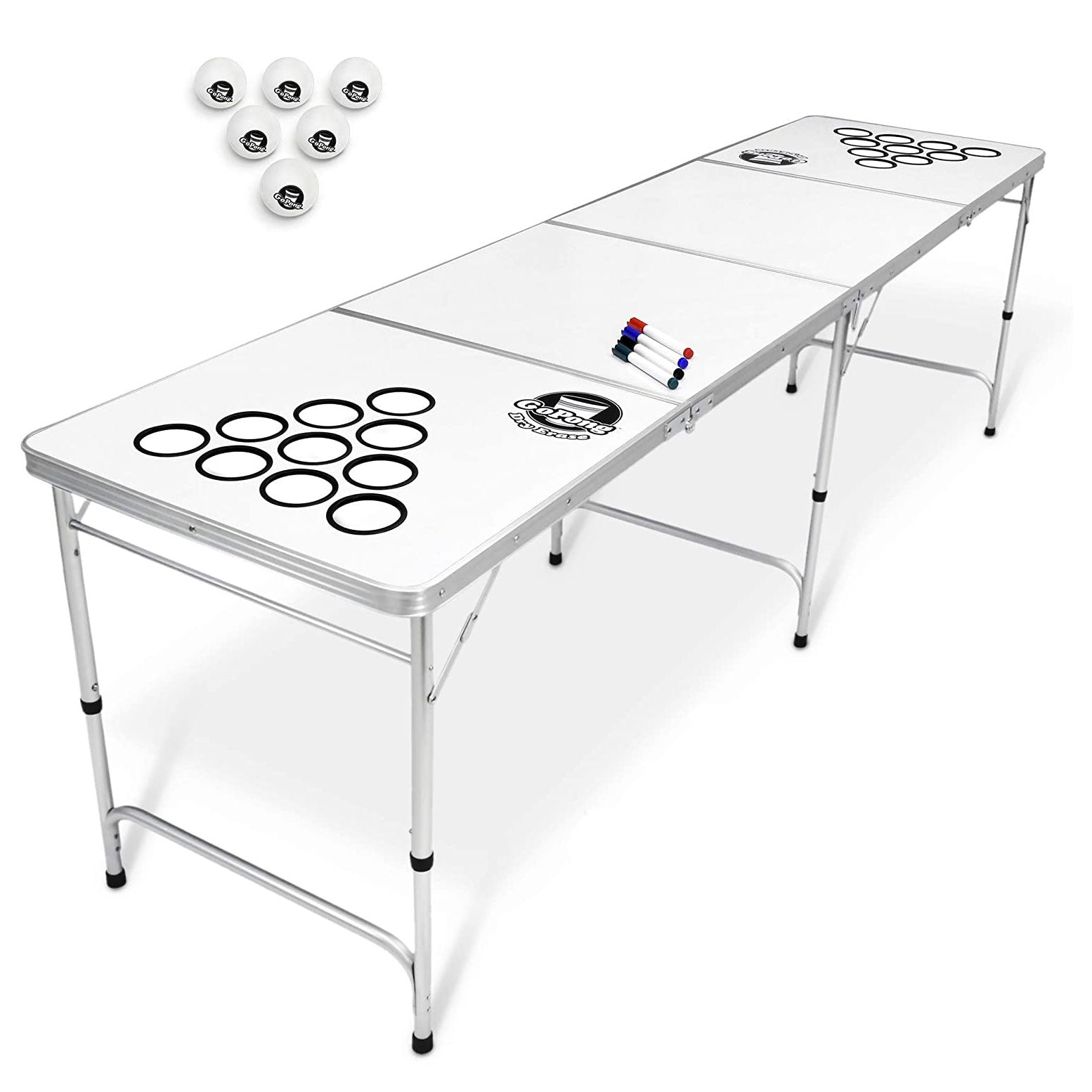 GoPong 8 Foot Folding Pong Tailgate Game Table with 6 Balls, Dry Erase(Open Box) - VMInnovations