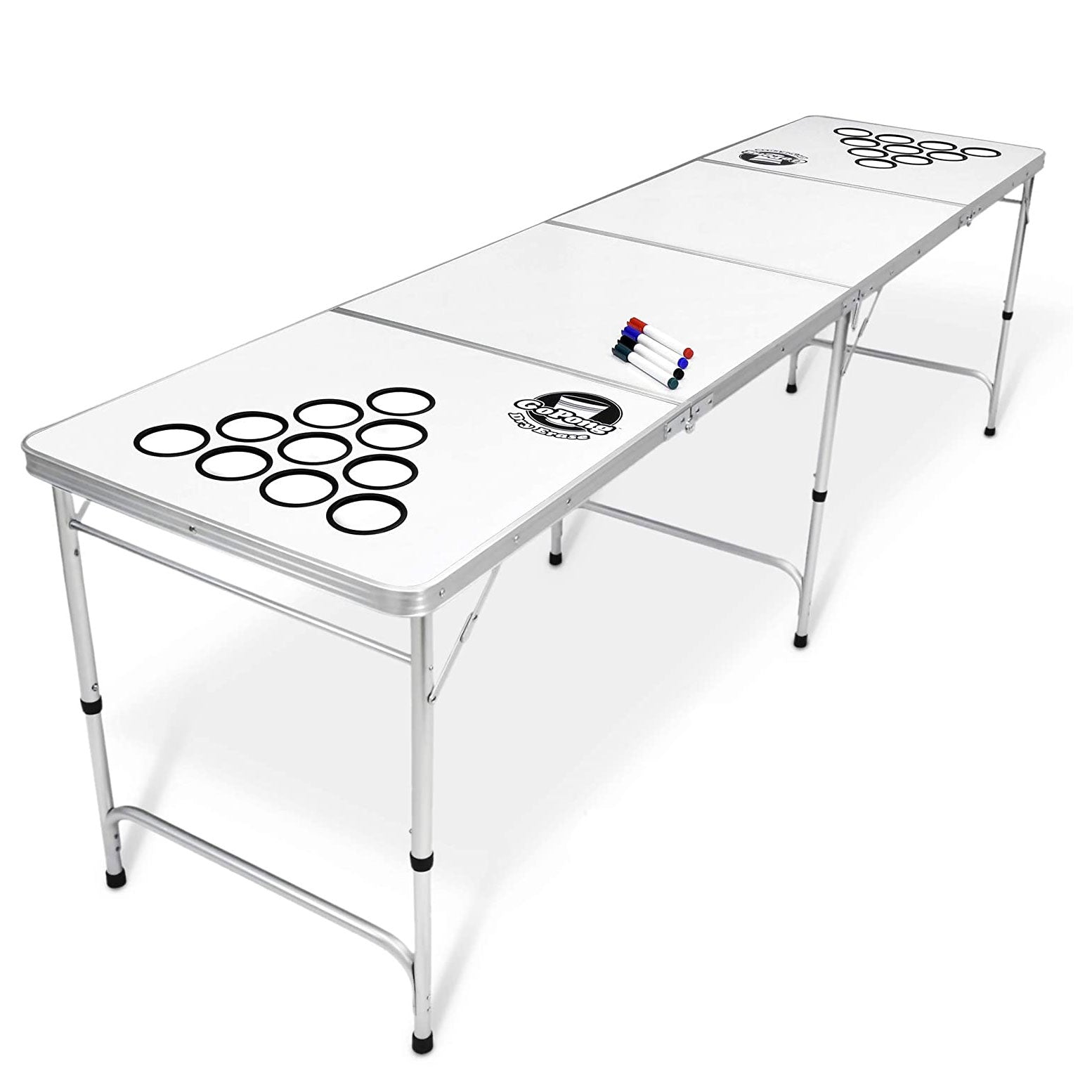 GoPong 8 Foot Folding Pong Tailgate Game Table with 6 Balls, Dry Erase(Open Box) - VMInnovations