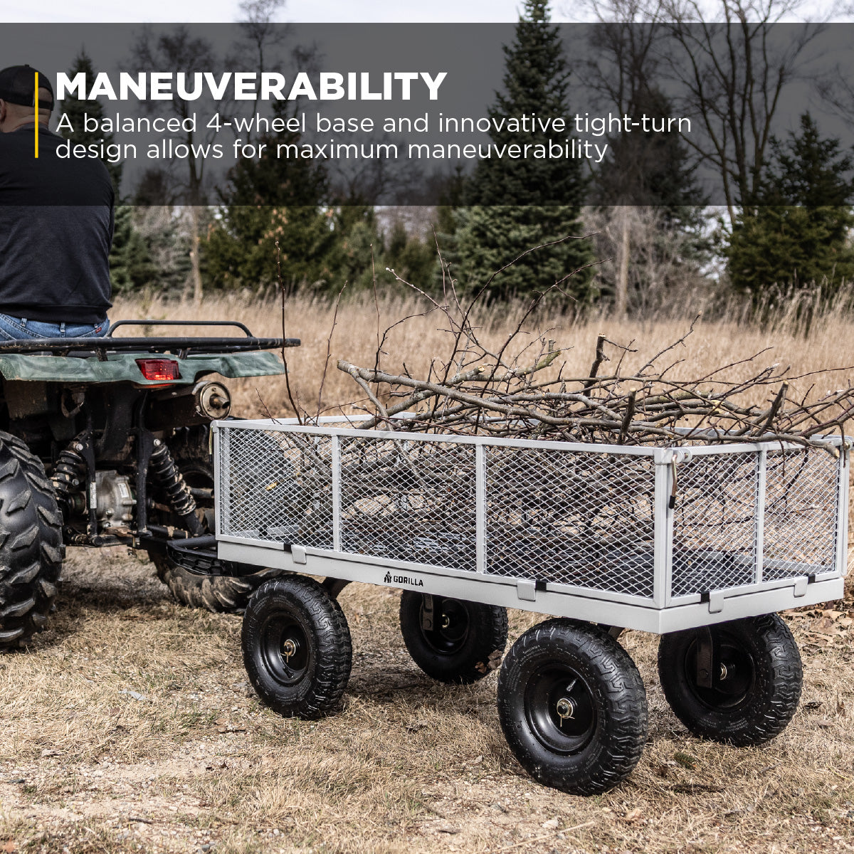 Gorilla Cart 1000 Pound Capacity Heavy Duty Steel Mesh Utility Wagon Cart, Gray - VMInnovations