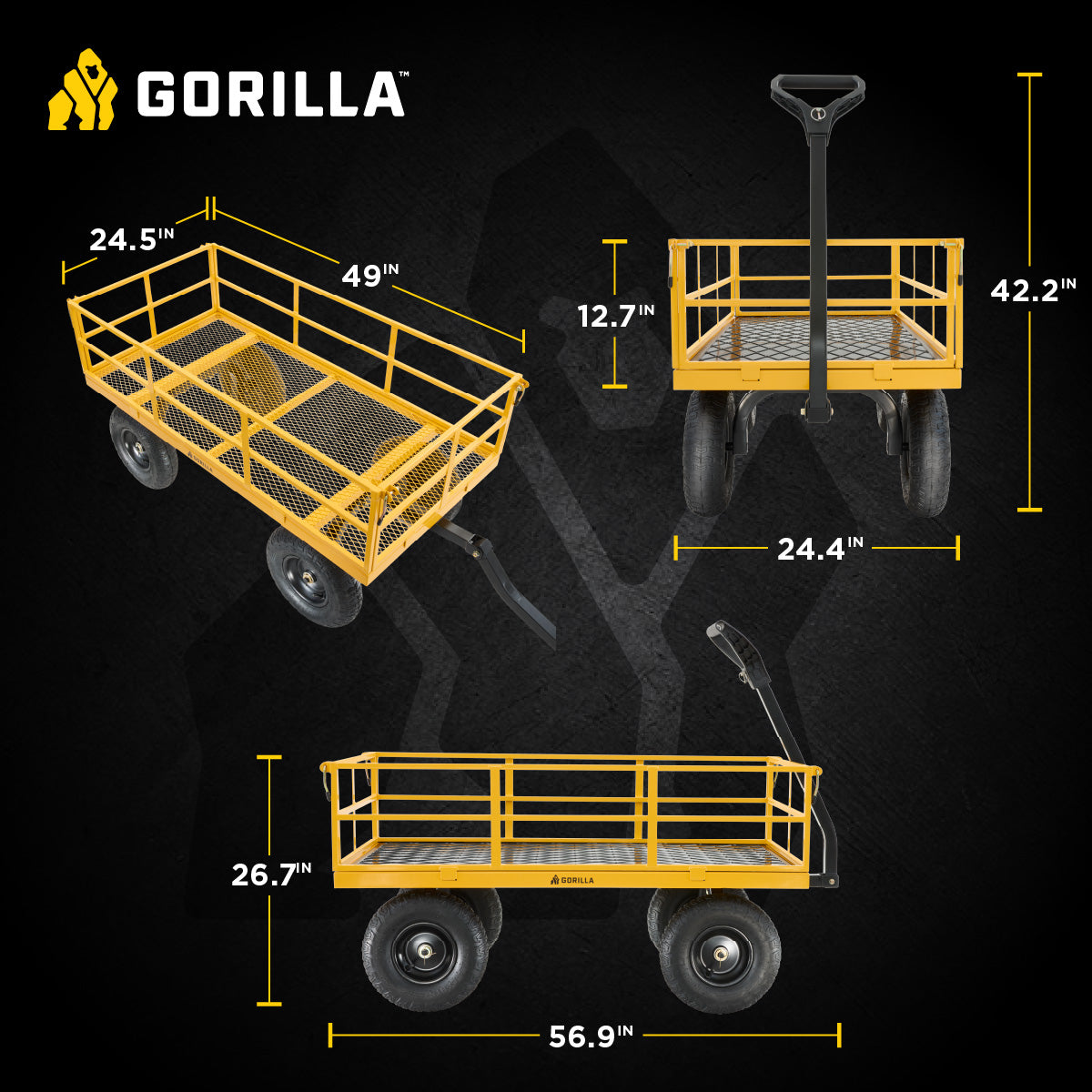 Gorilla Carts Heavy Duty, 1200 lb Garden Wheelbarrow for Outdoor Use, Yellow Foldable Wagon