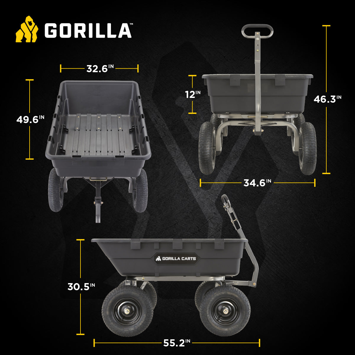 Gorilla Carts 1500 Pound Super Heavy Duty Poly Yard Dump Utility Cart (Used)