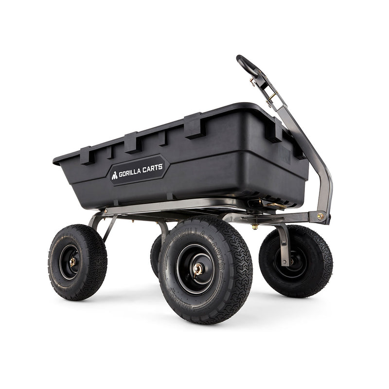 Gorilla Carts Heavy Duty Poly Yard Dump Cart Garden Wagon with 15 Inch Tires