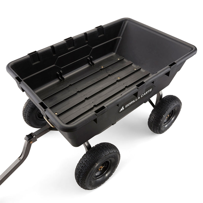 Gorilla Carts Heavy Duty Poly Yard Dump Cart Garden Wagon with 15 Inch Tires