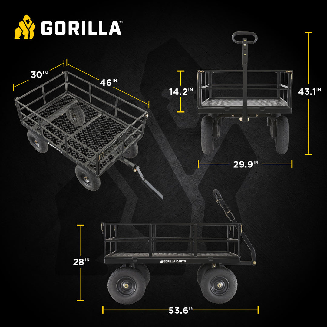 Gorilla Carts Steel Utility Cart, 9 Cubic Feet Garden Wagon with Removable Sides