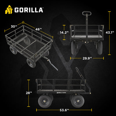 Gorilla Carts Steel Utility Cart, 9 Cubic Feet Garden Wagon with Removable Sides