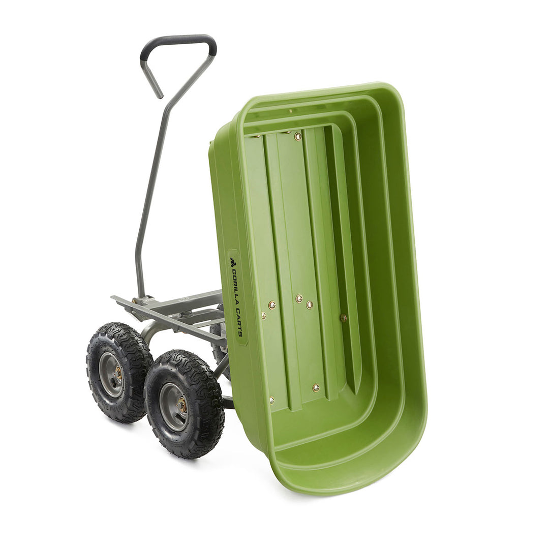 Gorilla Carts Heavy Duty Poly Yard Dump Cart, Lawn & Garden Wagon, 600 Lb, Green