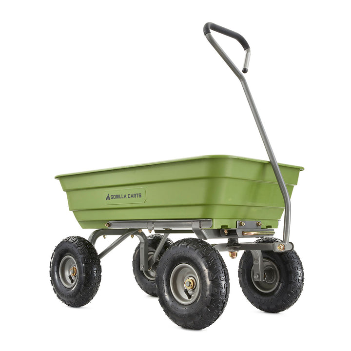 Gorilla Carts Heavy Duty Poly Yard Dump Cart, Lawn & Garden Wagon, 600 Lb, Green