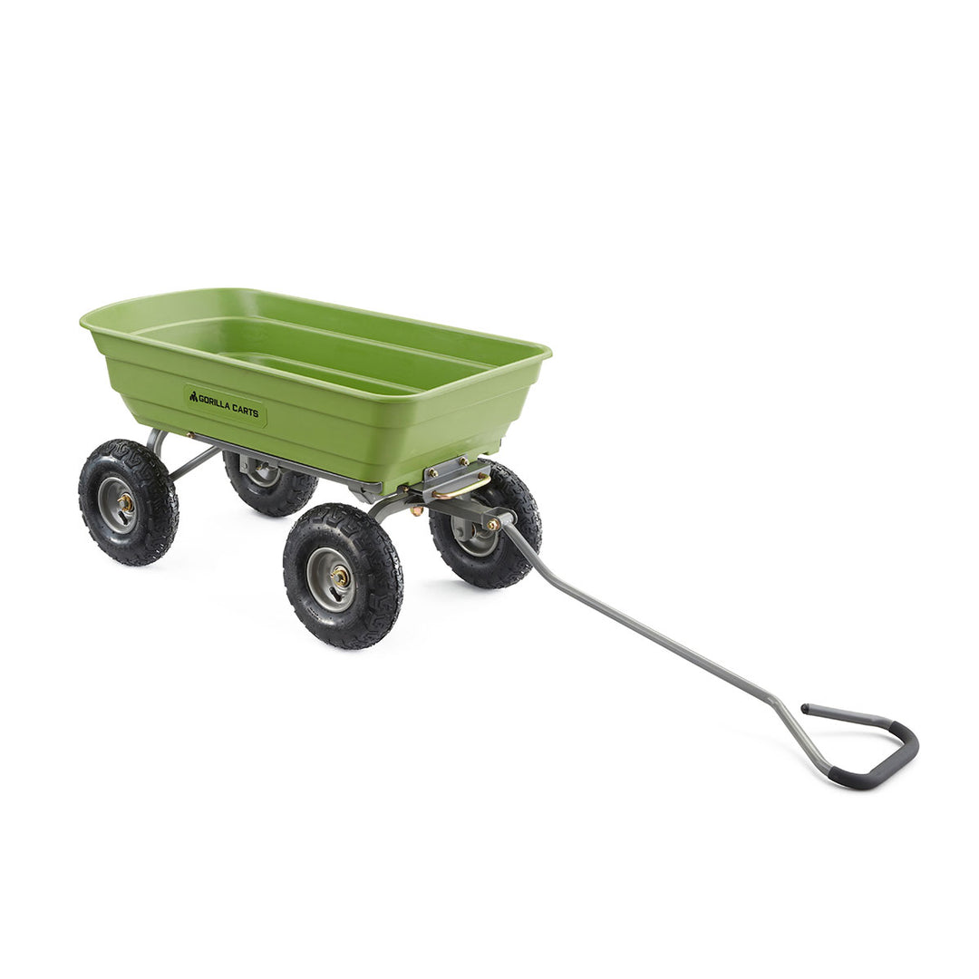 Gorilla Carts Heavy Duty Poly Yard Dump Cart, Lawn & Garden Wagon, 600 Lb, Green