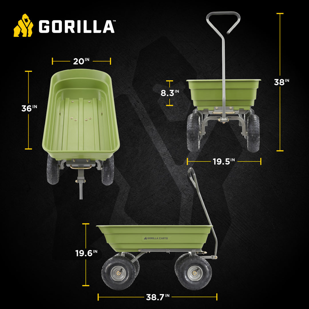 Gorilla Carts Heavy Duty Poly Yard Dump Cart, Lawn & Garden Wagon, 600 Lb, Green - VMInnovations