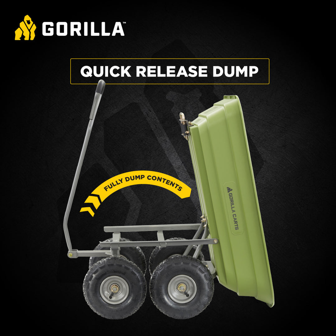 Gorilla Carts Heavy Duty Poly Yard Dump Cart, Lawn & Garden Wagon, 600 Lb, Green - VMInnovations