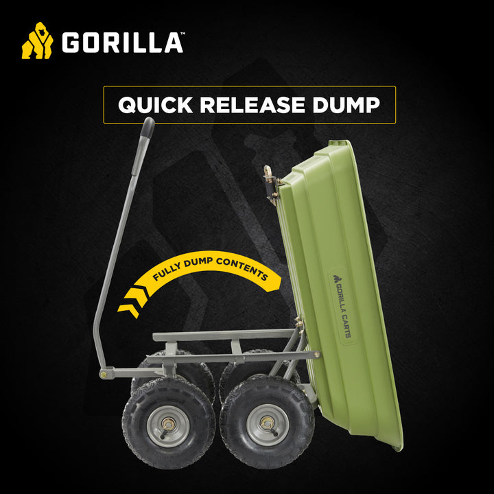 Gorilla Carts Heavy Duty Poly Yard Dump Cart, Lawn & Garden Wagon, 600 Lb, Green - VMInnovations