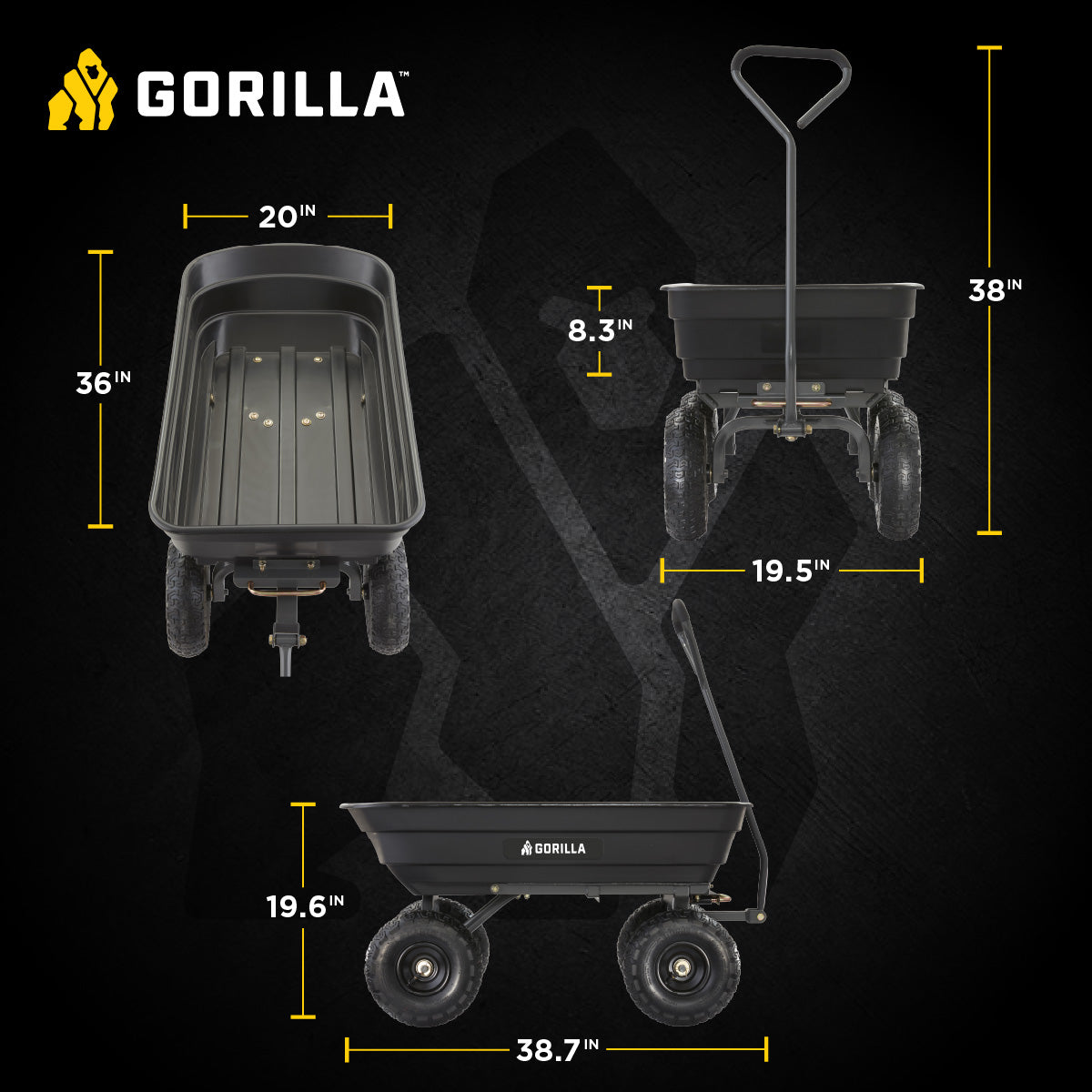 Gorilla Carts Poly Garden Dump Cart Camping Beach Wagon, 600 Pound Capacity - VMInnovations