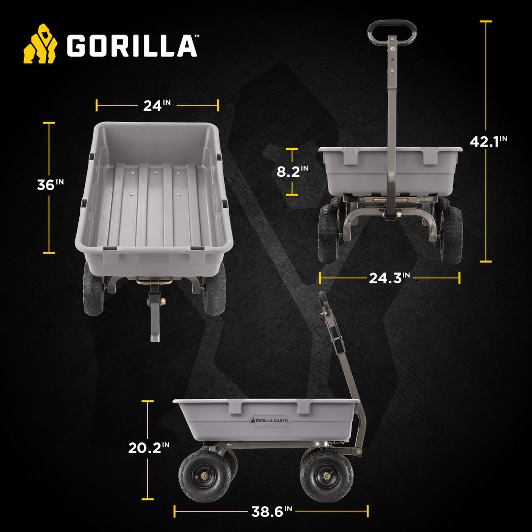 Gorilla Carts 800 Pound Capacity Heavy Duty Poly Yard Dump Utility Cart, Gray - VMInnovations