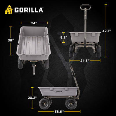 Gorilla Carts 800 Pound Capacity Heavy Duty Poly Yard Dump Utility Cart, Gray