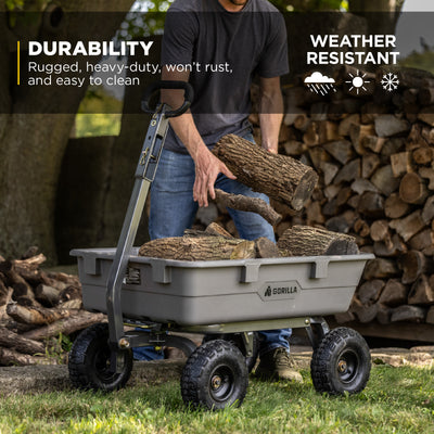 Gorilla Carts 800 Pound Capacity Heavy Duty Poly Yard Dump Utility Cart, Gray