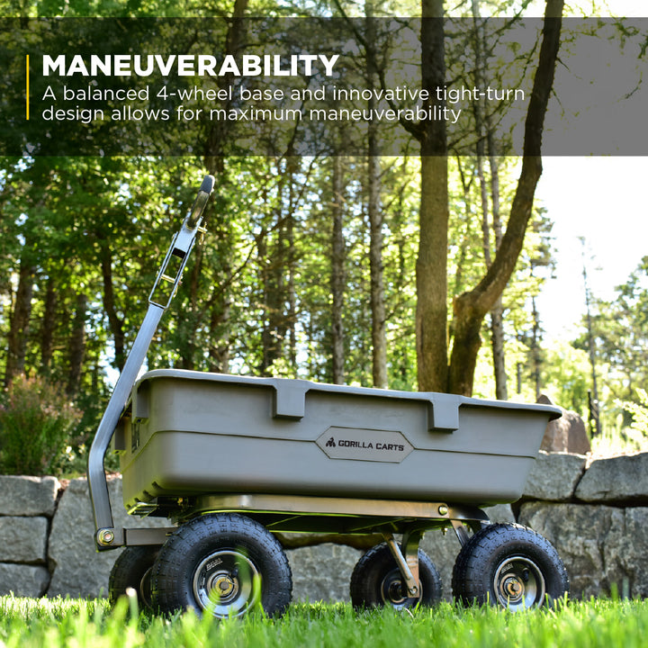 Gorilla Carts 800 Pound Capacity Heavy Duty Poly Yard Dump Utility Cart, Gray - VMInnovations