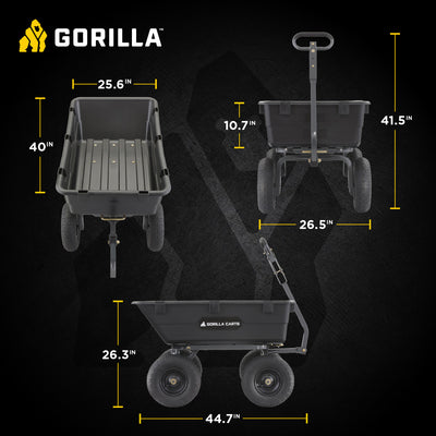 Gorilla Carts Garden Dump Cart Camping Beach Wagon, 1200lb Capacity (For Parts)