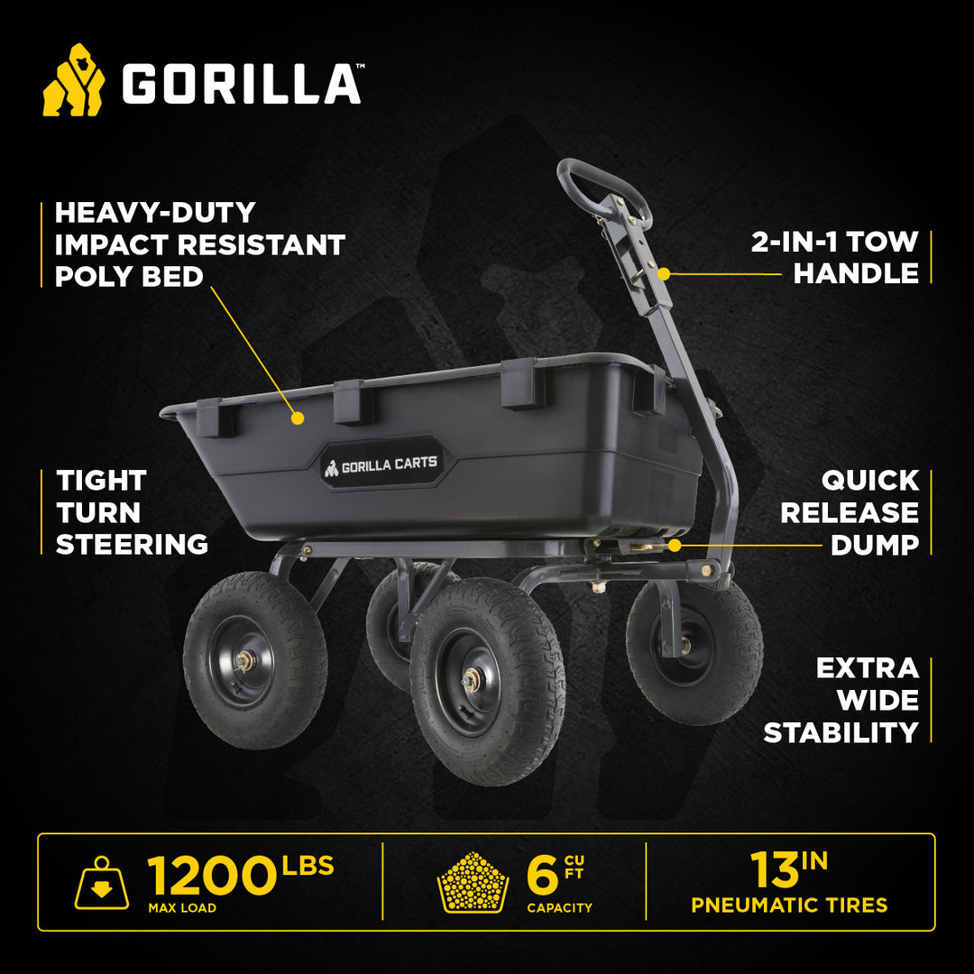 Gorilla Carts Poly Garden Dump Cart Camping Beach Wagon, 1200 Pound Capacity - VMInnovations