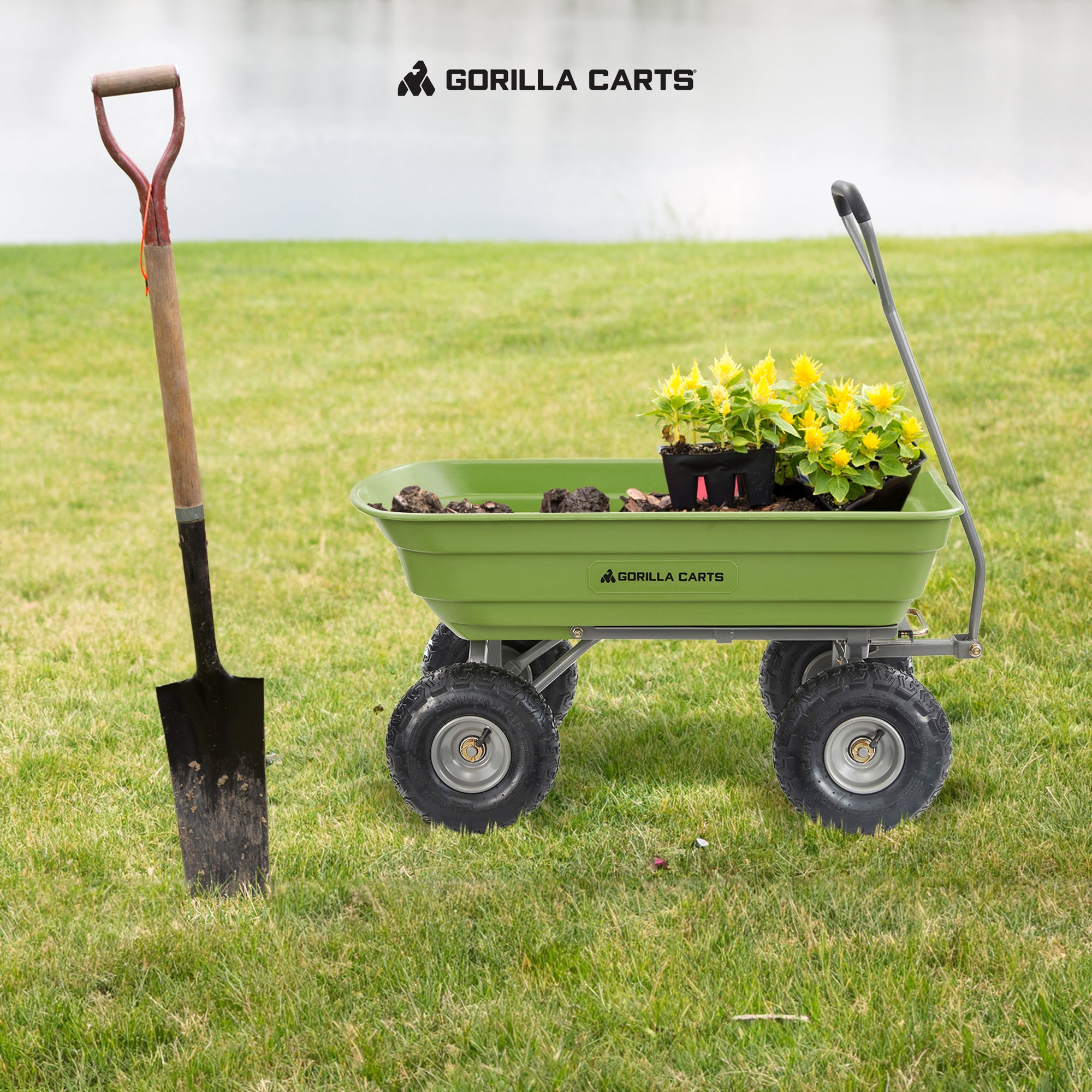 Gorilla Carts 600lb Capacity Poly Yard Dump Utility Cart, Green (Open Box) - VMInnovations