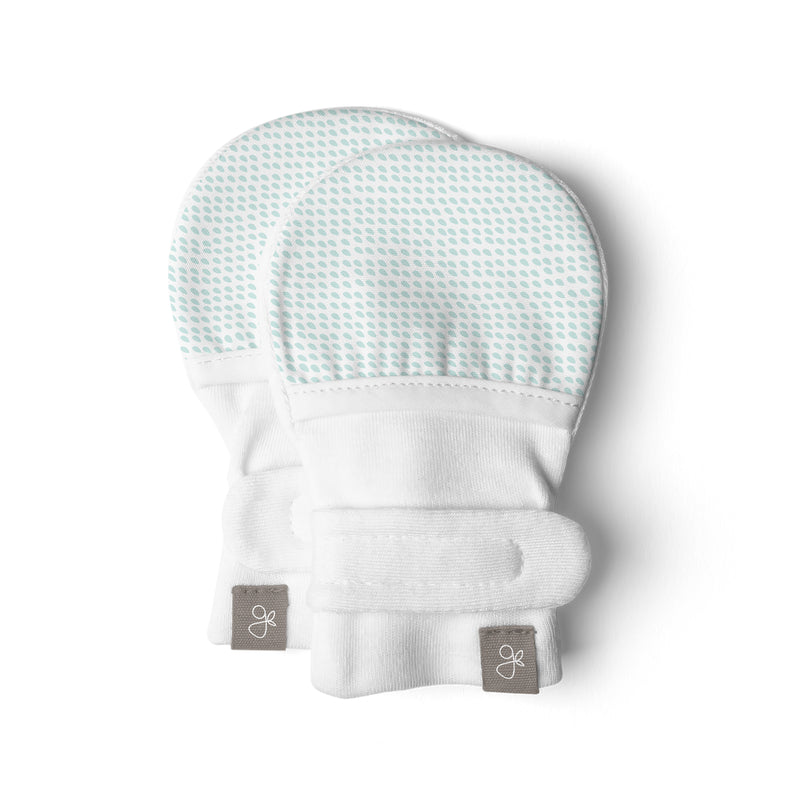 Goumikids Soft Organic Stay On No Scratch Baby Infant Mittens, 0-3M Drops Aqua