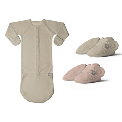 Goumikids 3-6M Baby Night Gown Sleepsack with Booties (2 Pairs), Soybean/Rose - VMInnovations