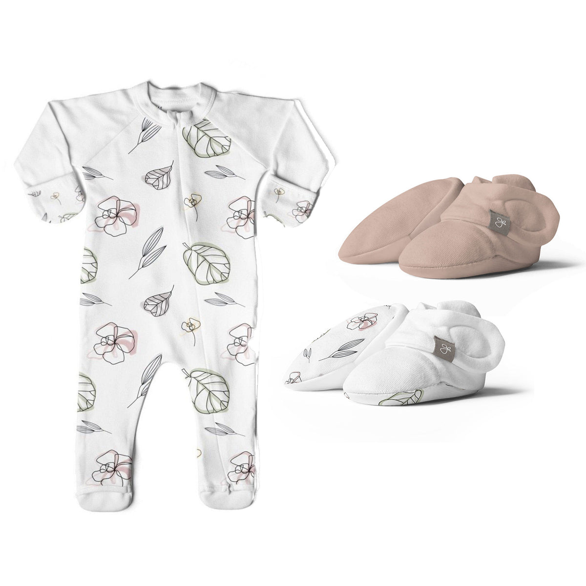 Goumikids 0-3M Unisex Baby Footie Pajamas with Booties (2 Pairs), Floral/Rose - VMInnovations
