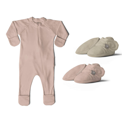 Goumikids 0-3M Unisex Baby Footie Pajamas with Booties (2 Pairs), Rose/Soybean - VMInnovations