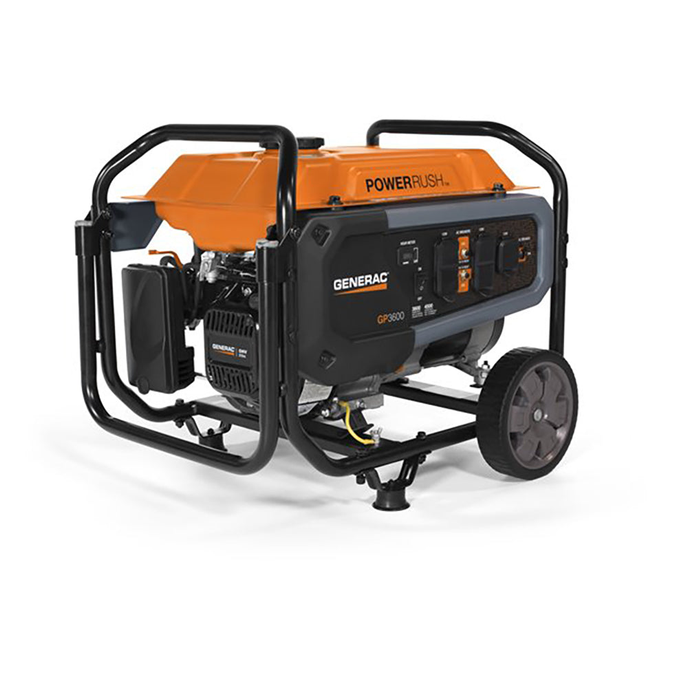 Generac GP Series 3600 Watt Max Gas Powered Camping Rolling Portable Generator