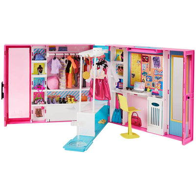 Barbie Dream Closet Fashion Wardrobe Storage with Clothes and Accessories, Pink