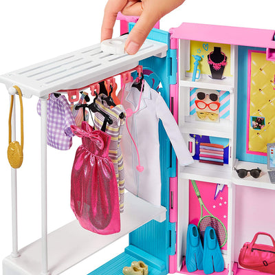Barbie Dream Closet Fashion Wardrobe Storage with Clothes and Accessories, Pink