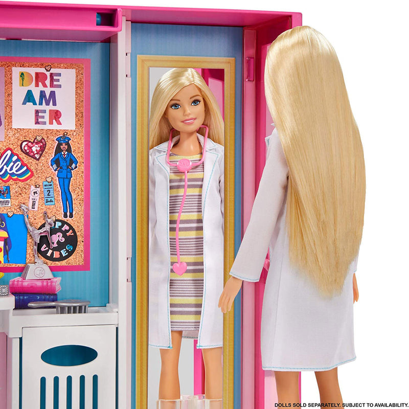 Barbie Dream Closet Fashion Wardrobe Storage with Clothes and Accessories, Pink