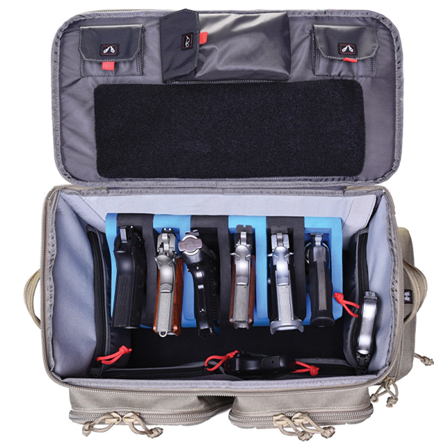 GPS Tactical Rolling Range Case Bag For Shooting Gear, 10 Handguns, & Ammo, Tan - VMInnovations