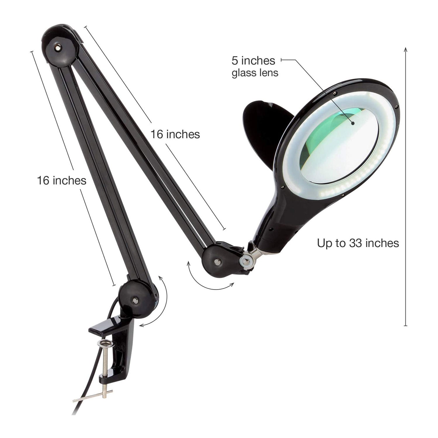 Brightech Pro LED Adjustable Clamp 2.25x Magnifying Desk Lamp, Black (Used)