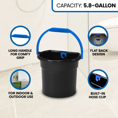 Gracious Living 5.8 Gallon Flat Back Indoor Outdoor Garden Water Bucket, Black