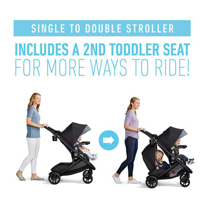 Graco Modes2Grow 4 in 1 Convertible Double Baby Toddler Stroller, Spencer Gray