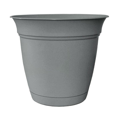 HC Companies 8 Inch Eclipse Planter with Attached Saucer, Stormy Gray (2 Pack)